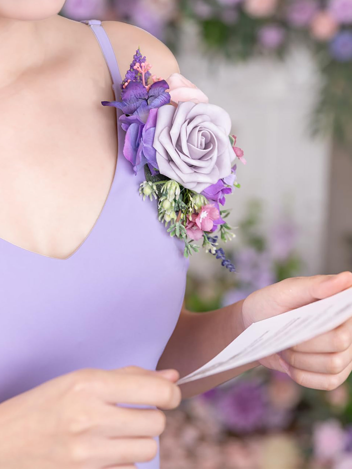 Violet & Misty Rose Artificial Bride Shoulder Corsages Flowers Set of 2