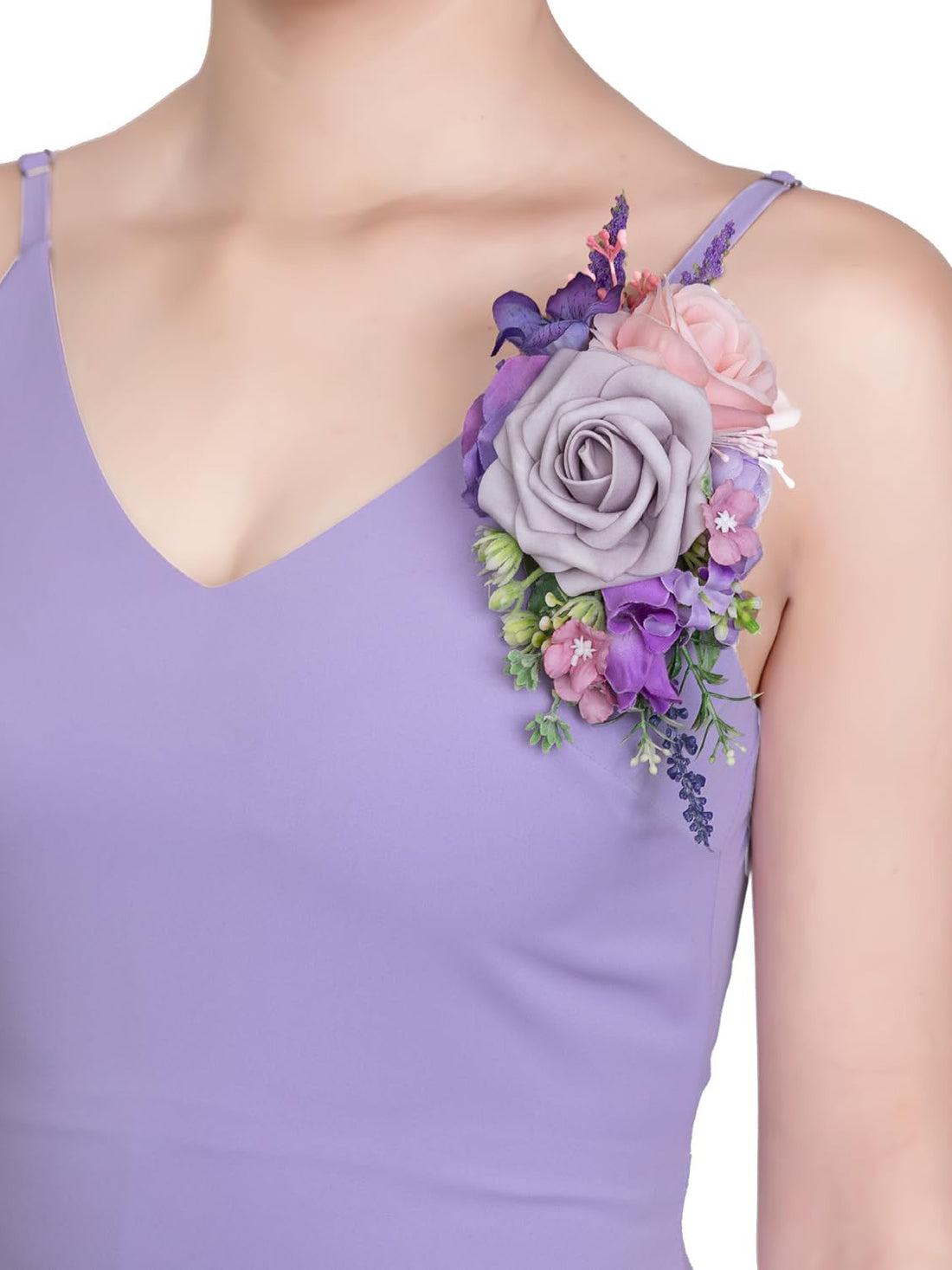 Violet & Misty Rose Artificial Bride Shoulder Corsages Flowers Set of 2