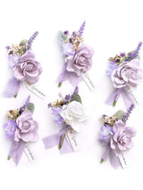 Purple Lilac Lavender 6pcs Groom Groomsmen Boutonniere for Men
