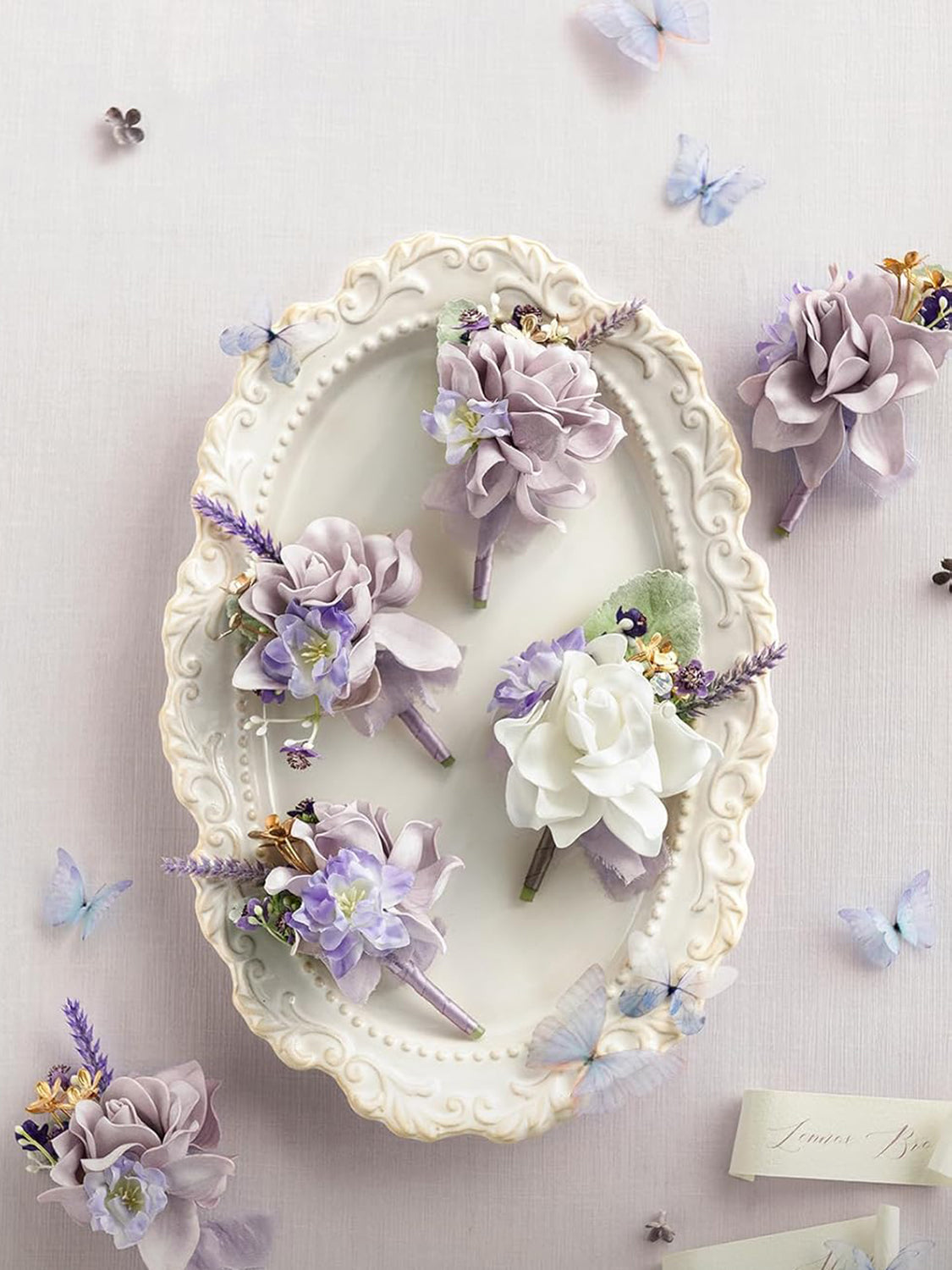 Purple Lilac Lavender 6pcs Groom Groomsmen Boutonniere for Men