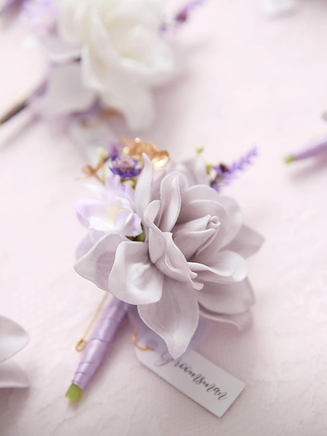 Purple Lilac Lavender 6pcs Groom Groomsmen Boutonniere for Men