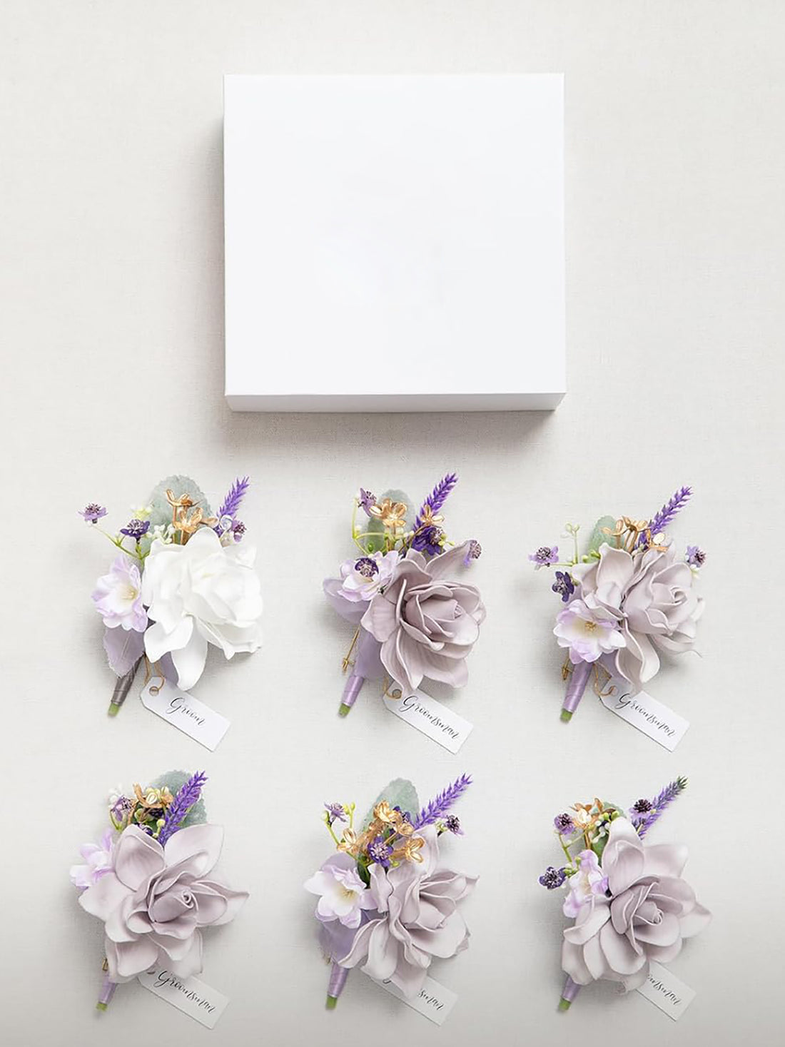 Purple Lilac Lavender 6pcs Groom Groomsmen Boutonniere for Men