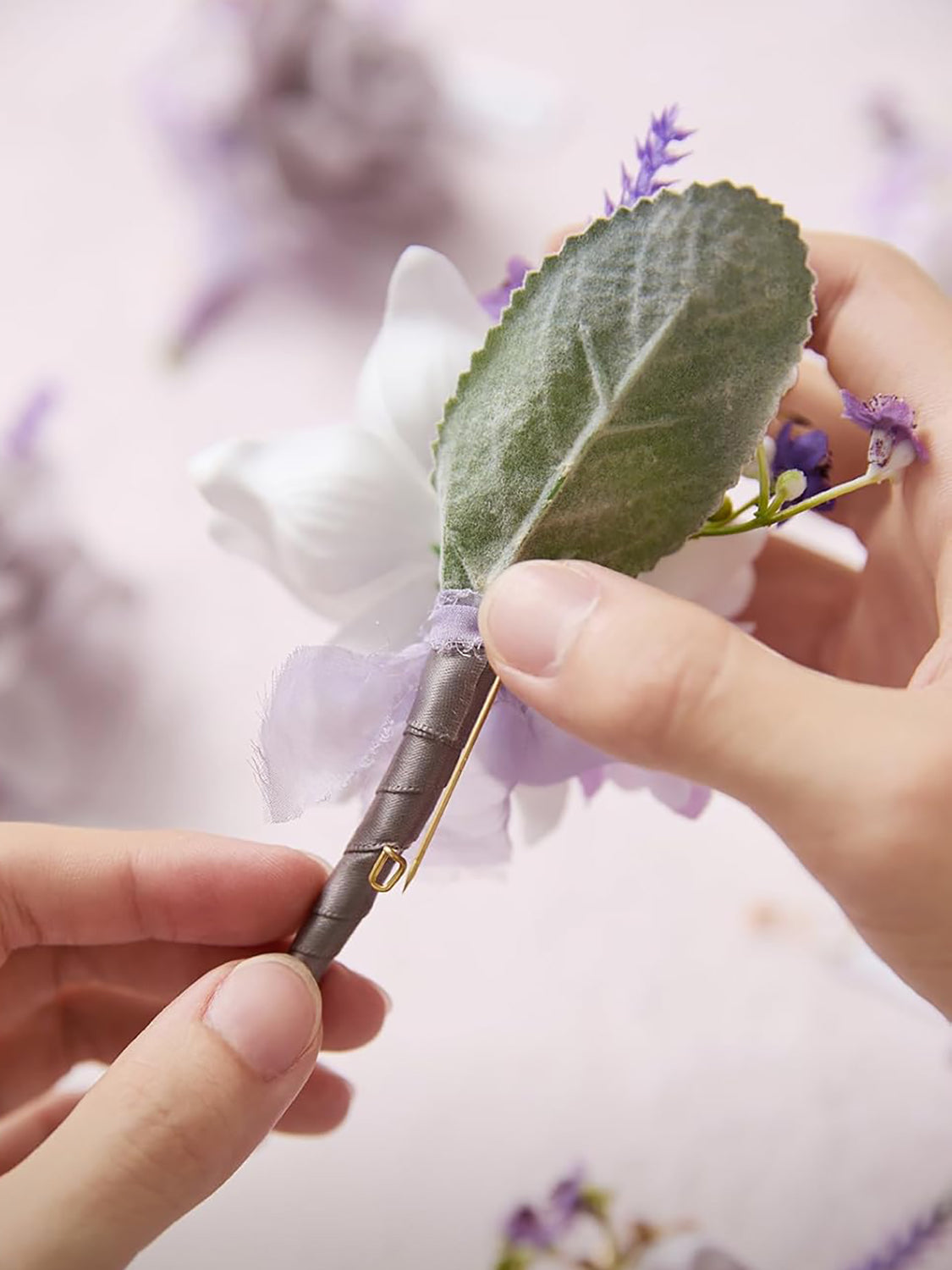 Purple Lilac Lavender 6pcs Groom Groomsmen Boutonniere for Men