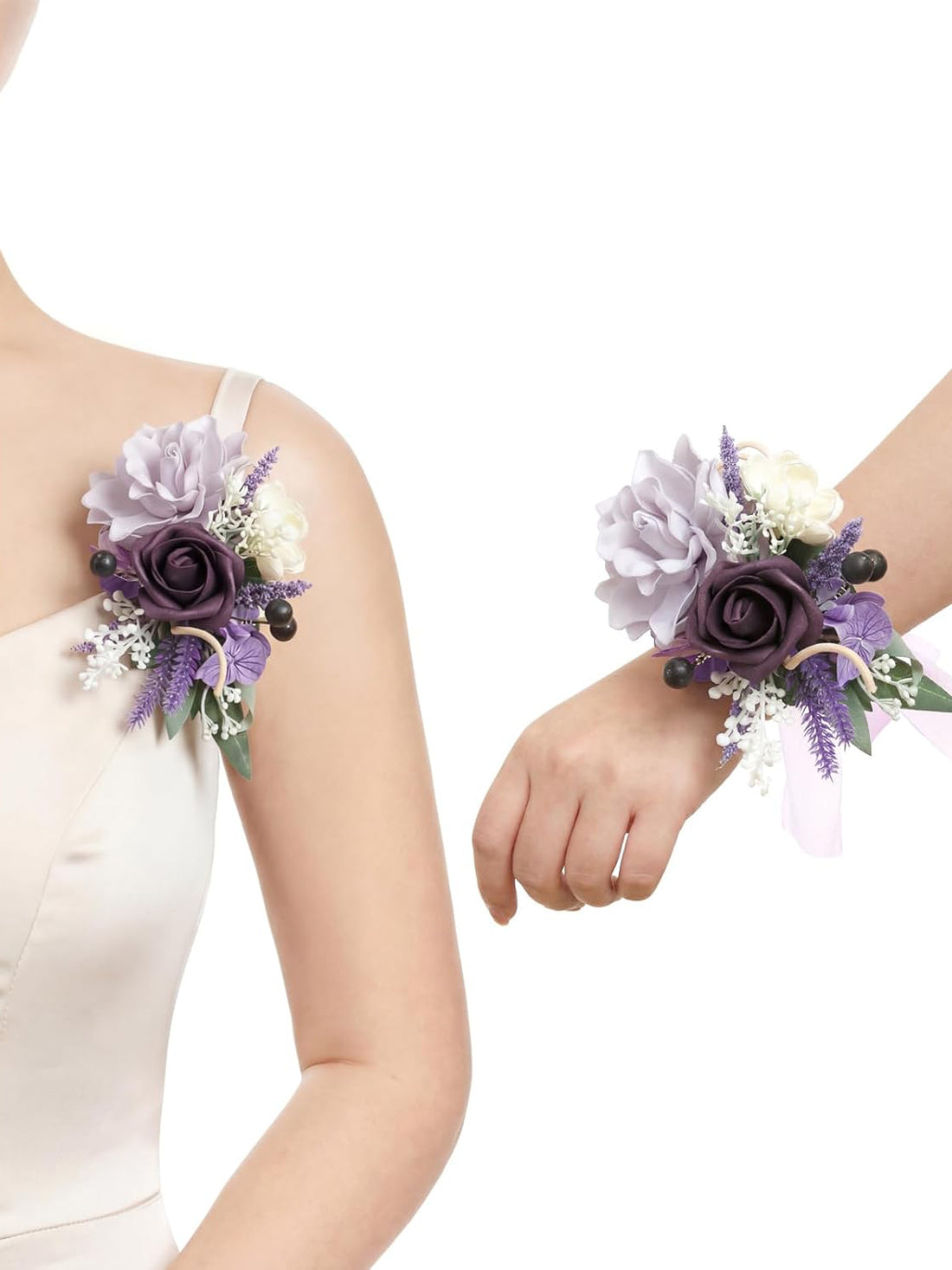 Purple Lavender & Lilac 2pcs Prom Wrist/Shoulder Corsage Artificial Flower