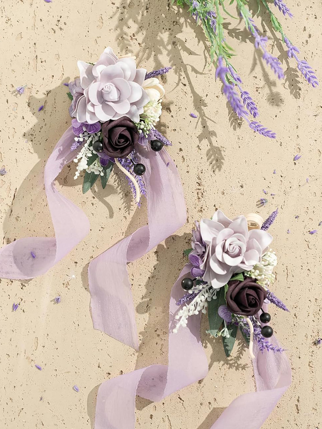 Purple Lavender & Lilac 2pcs Prom Wrist/Shoulder Corsage Artificial Flower
