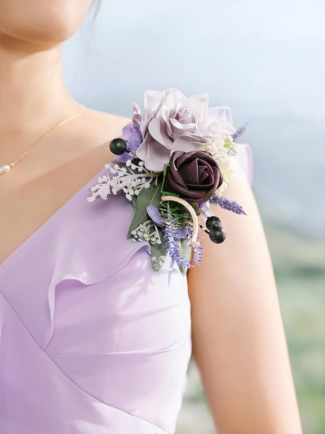 Purple Lavender & Lilac 2pcs Prom Wrist/Shoulder Corsage Artificial Flower