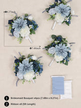 Dark Blue 7 Inch Artificial Flowers Bridesmaid Bouquets Set of 4