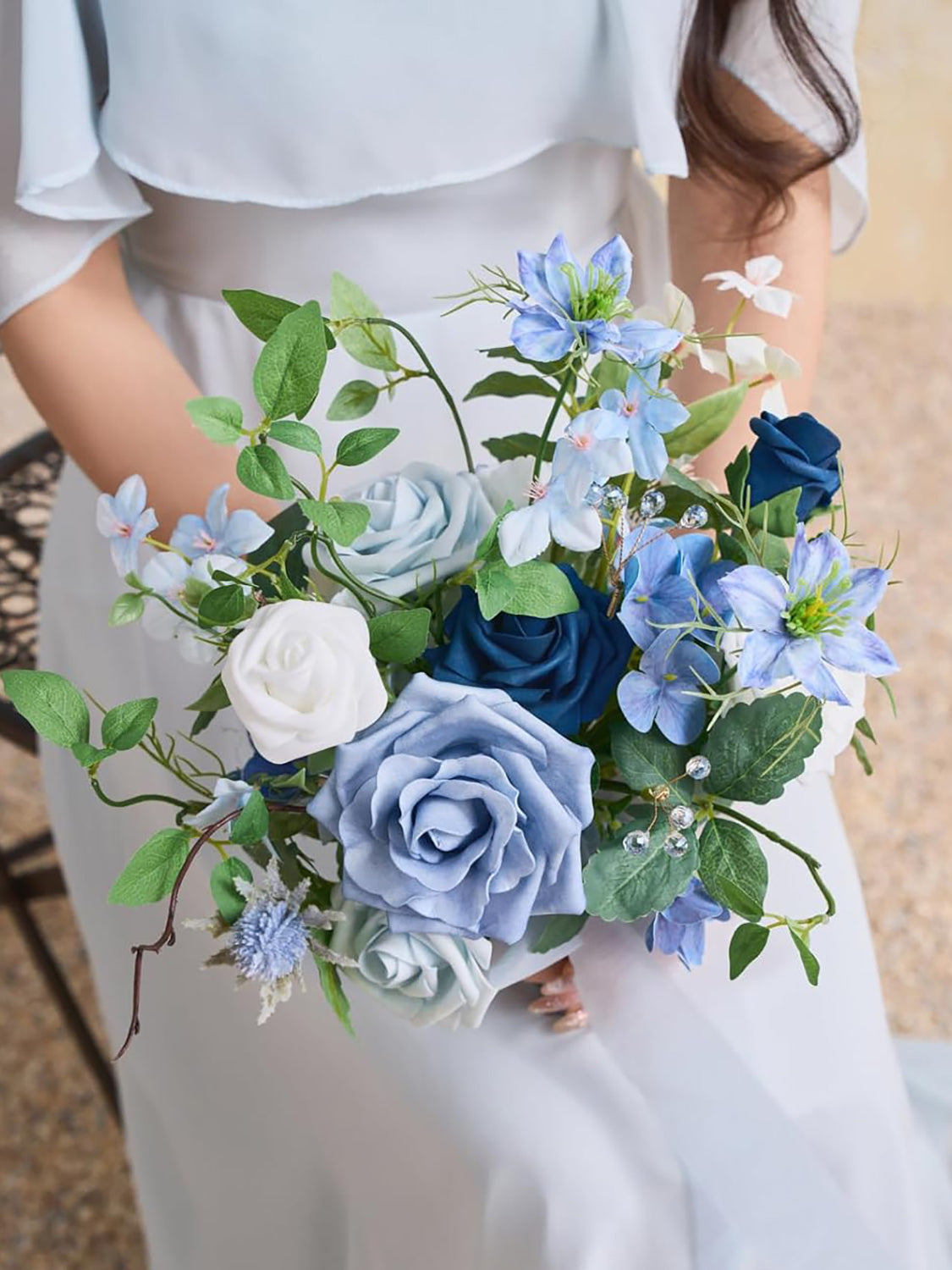 Dusty Blue 7 Inch Artificial Flowers Bridesmaid Bouquets Set of 4