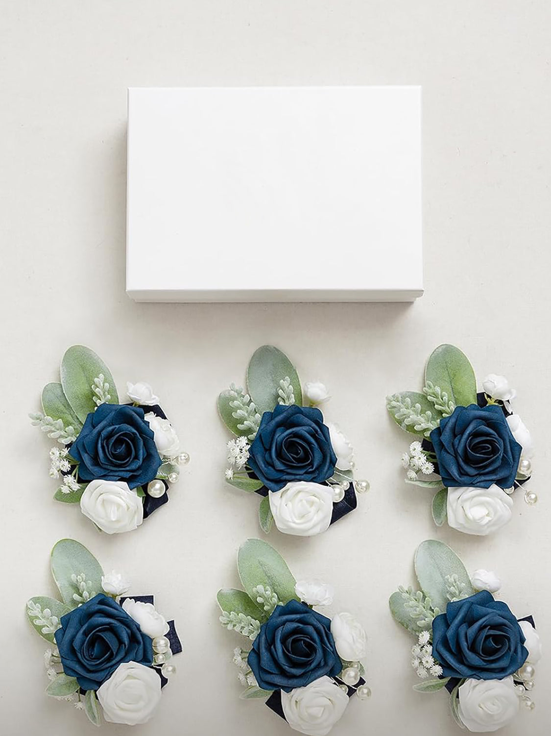 Navy Blue & Dark Navy 6pcs Artificial Flowers Wedding Wrist Corsage