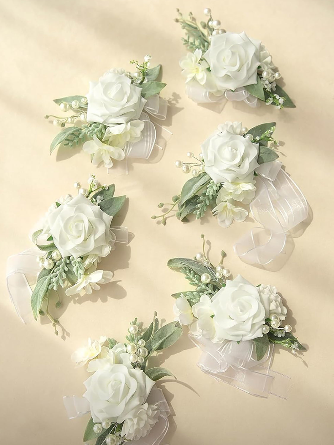 Snow White 6pcs Artificial Flowers Wedding Wrist Corsage
