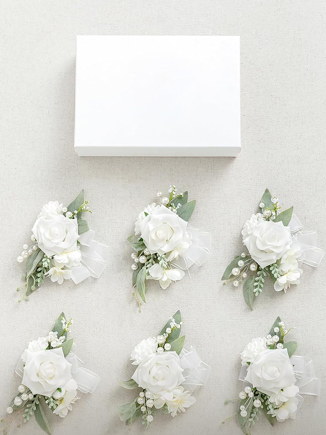 Snow White 6pcs Artificial Flowers Wedding Wrist Corsage