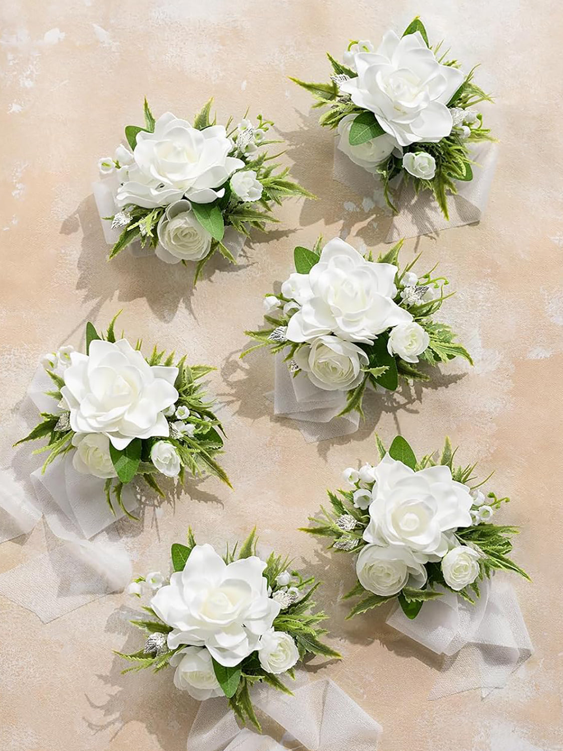 White Lily Valley  6pcs Artificial Flowers Wedding Wrist Corsage