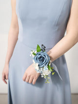 Blue 2pcs Artificial Flower Prom Wrist Shoulder Corsage