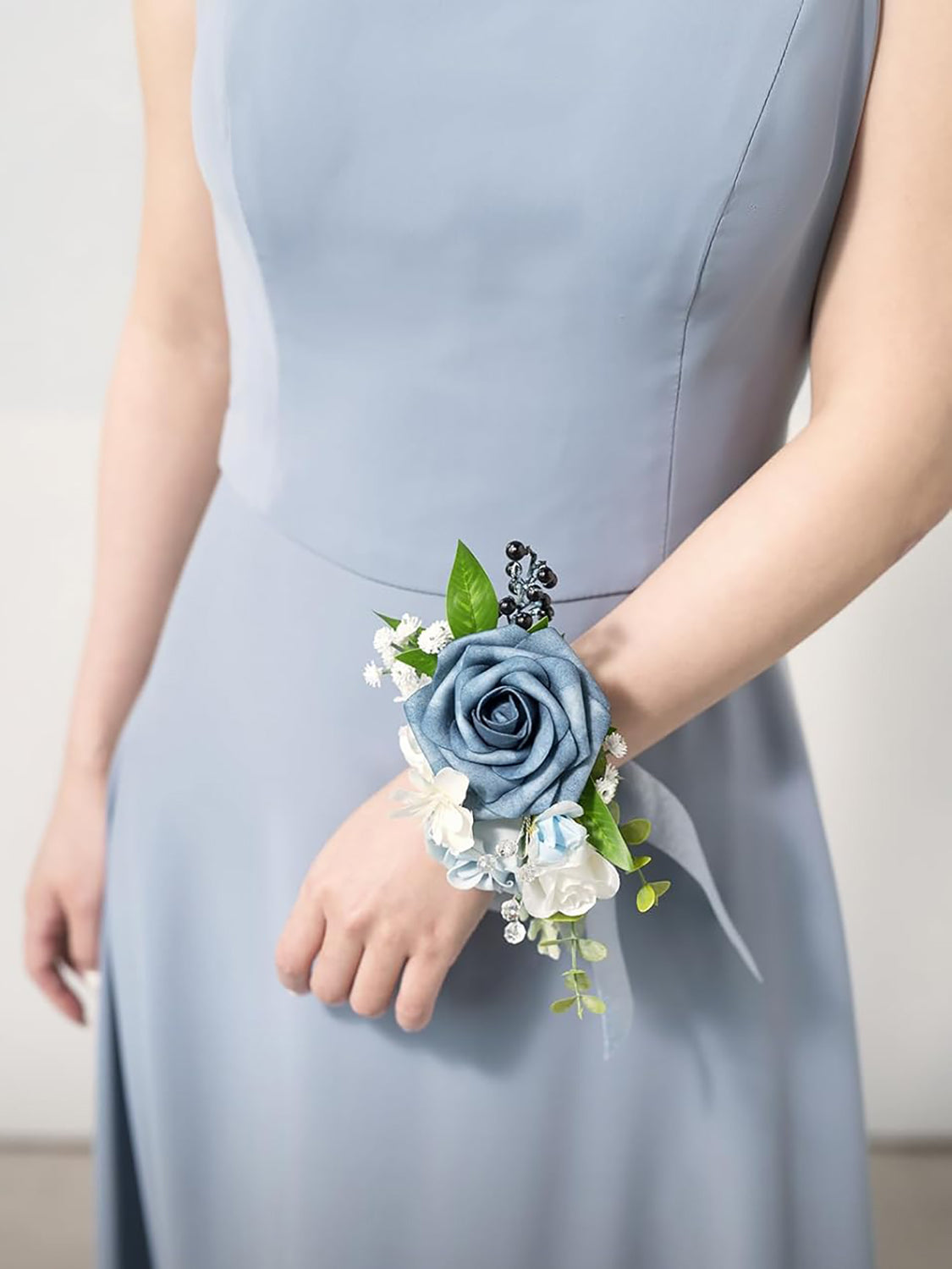 Blue 2pcs Artificial Flower Prom Wrist Shoulder Corsage