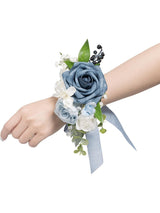 Blue 2pcs Artificial Flower Prom Wrist Shoulder Corsage