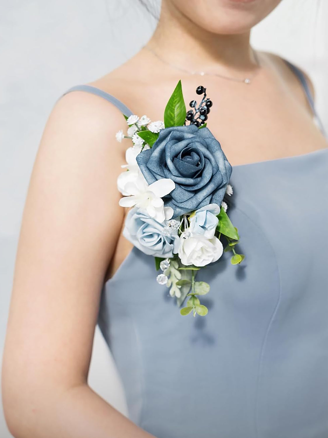 Blue 2pcs Artificial Flower Prom Wrist Shoulder Corsage