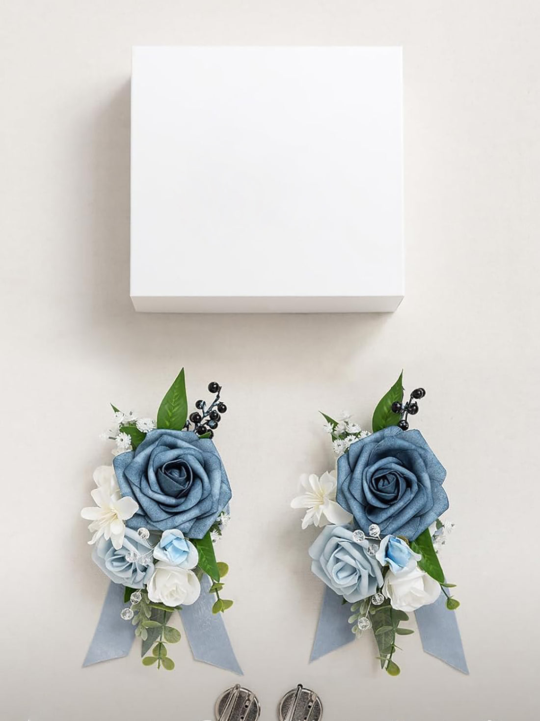 Blue Wrist & Shoulder Corsages – 2-Piece Set