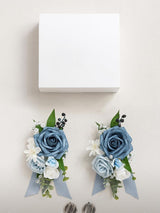 Blue 2pcs Artificial Flower Prom Wrist Shoulder Corsage