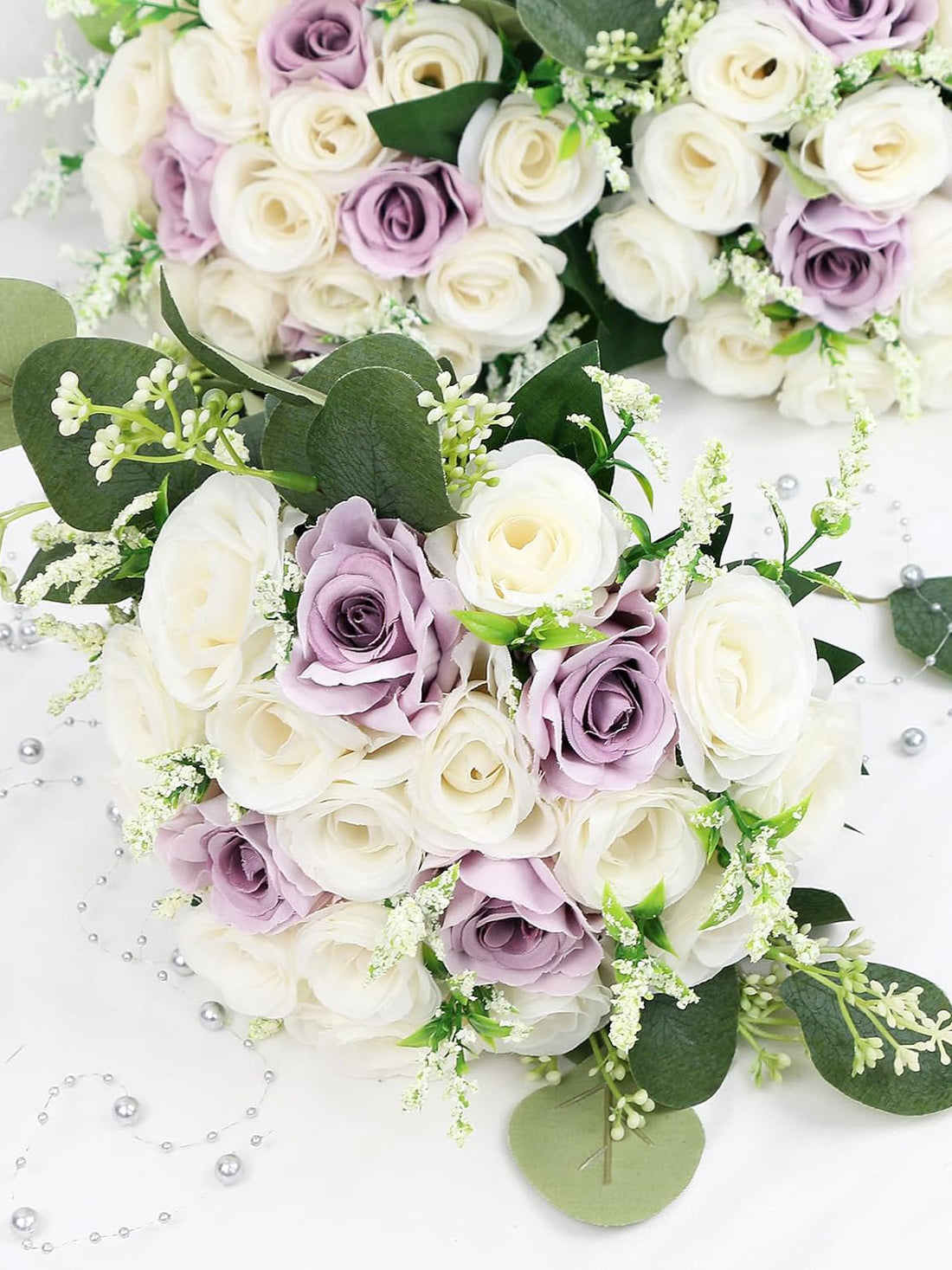 Lilac & White Bridesmaid Bouquets 7 Inch Ivory Flower Set of 6 for Wedding