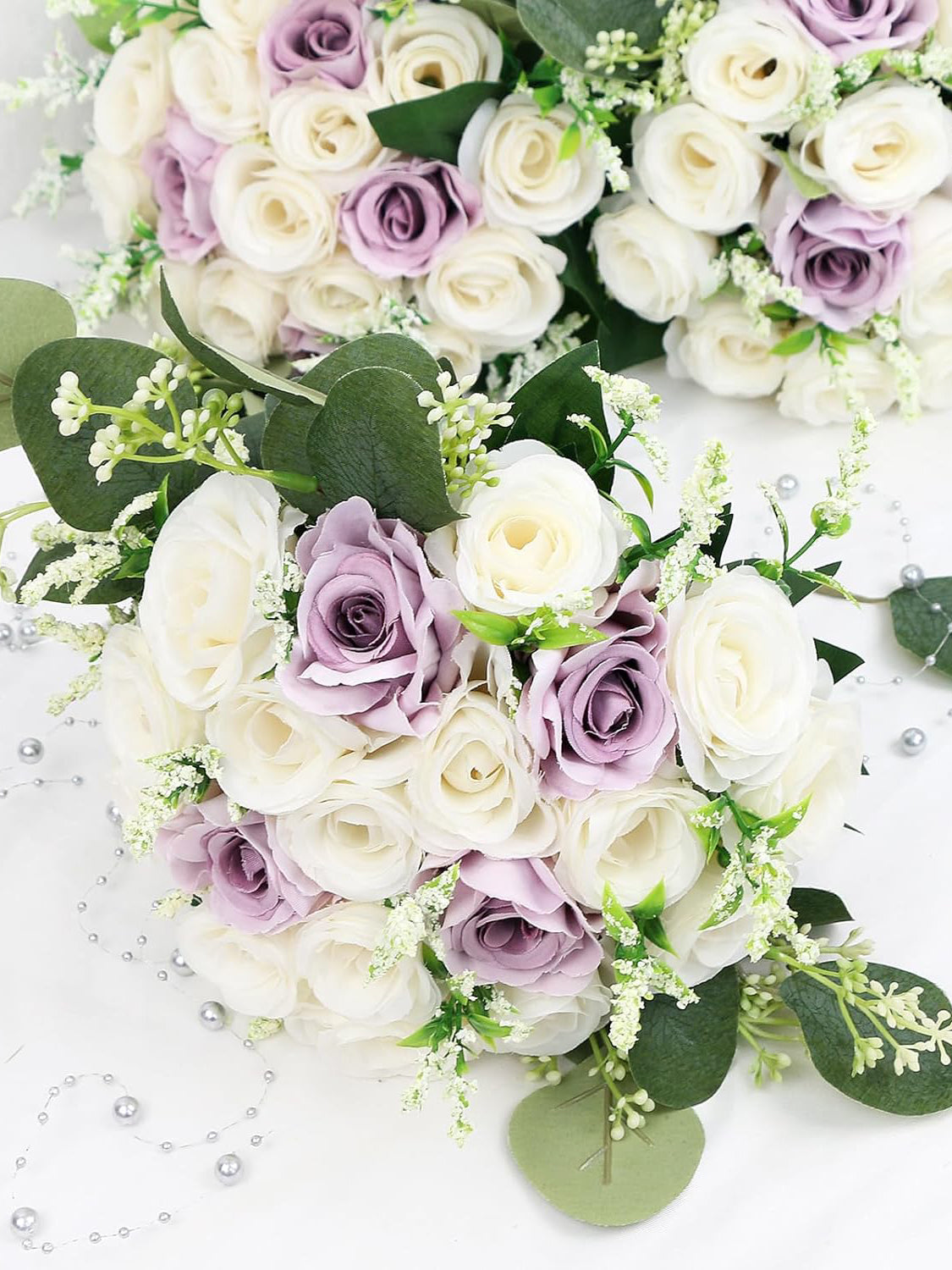 Lilac & White Bridesmaid Bouquets 7 Inch Ivory Flower Set of 6 for Wedding