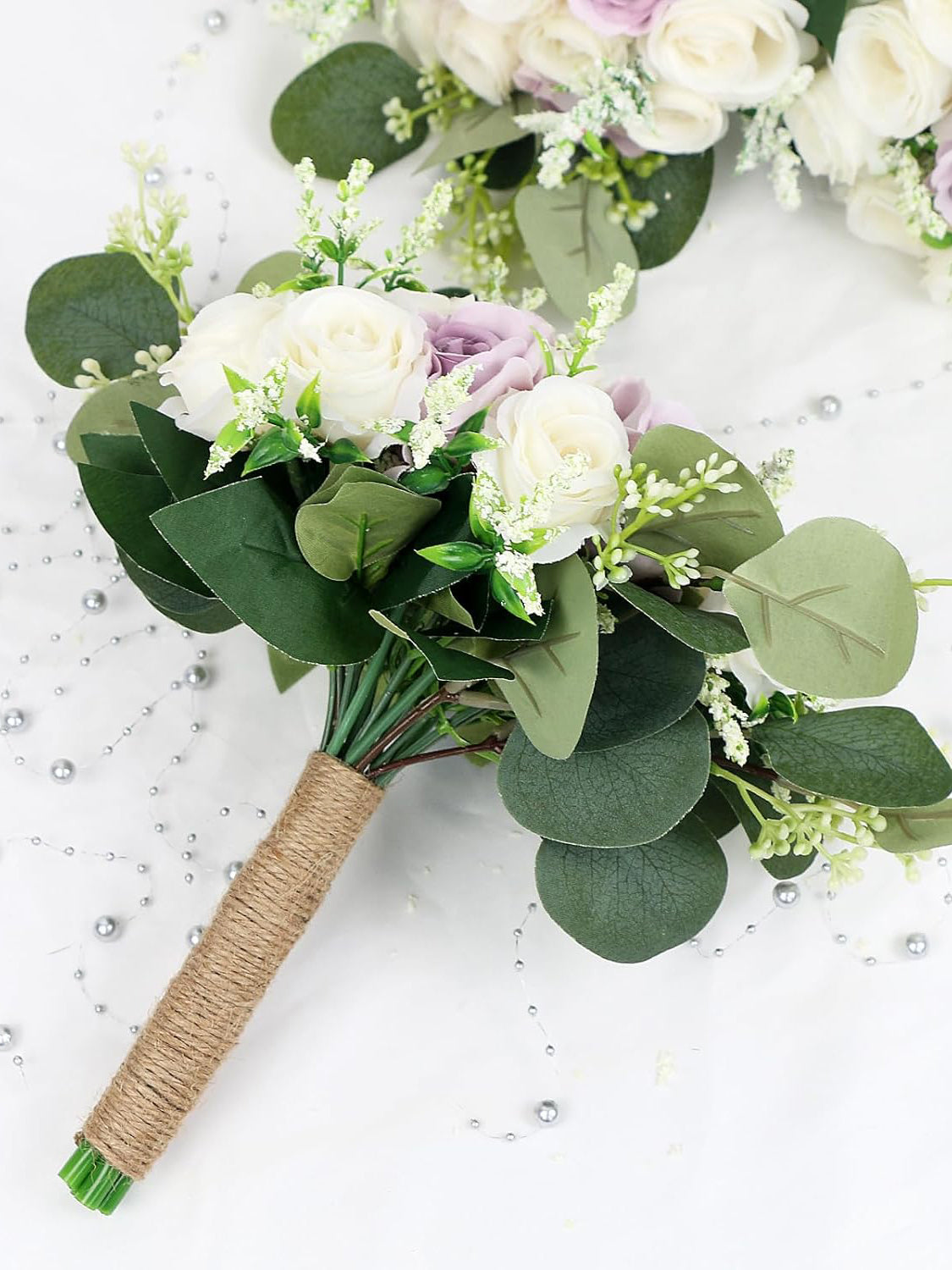 Lilac & White Bridesmaid Bouquets 7 Inch Ivory Flower Set of 6 for Wedding