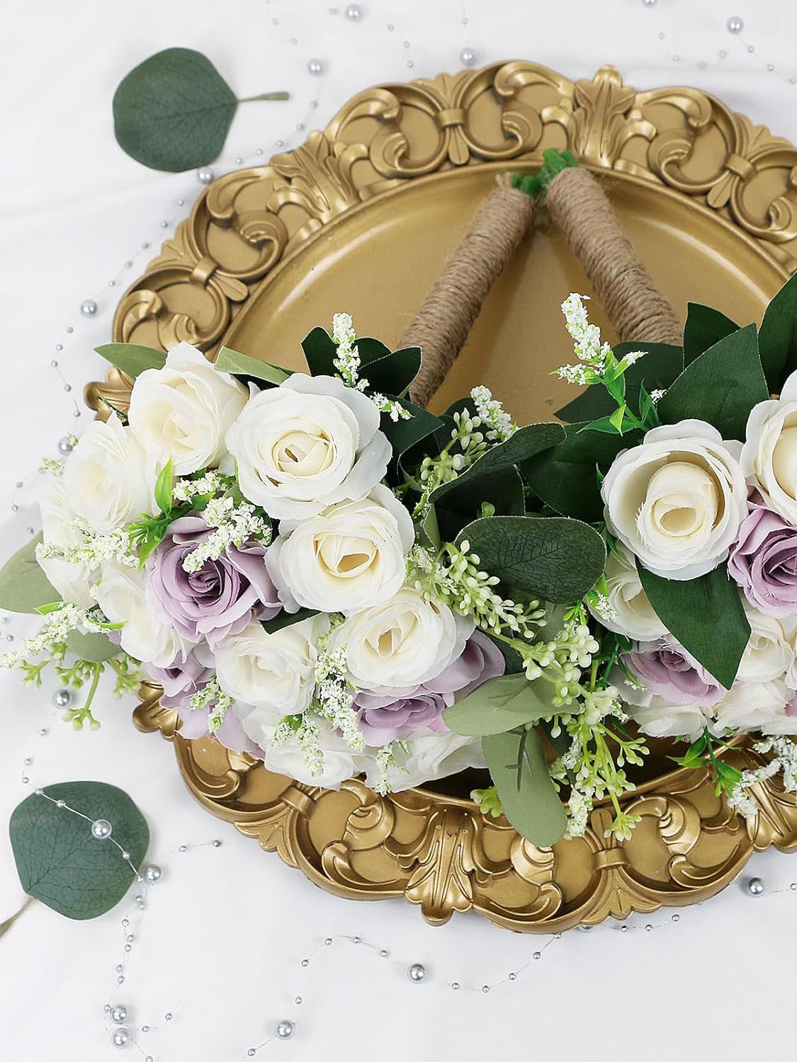 Lilac & White Bridesmaid Bouquets 7 Inch Ivory Flower Set of 6 for Wedding