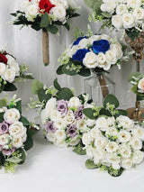 Lilac & White Bridesmaid Bouquets 7 Inch Ivory Flower Set of 6 for Wedding