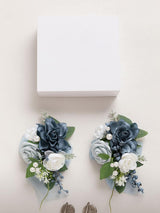 Navy Blue Dusty Blue 2pcs Artificial Flower Prom Wrist Shoulder Corsage