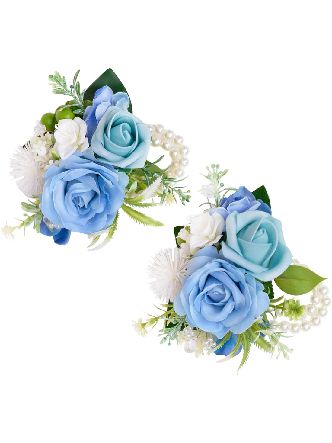 Provence Blue Set of 2 Wrist Corsage Bracelets Pearl Wristlet