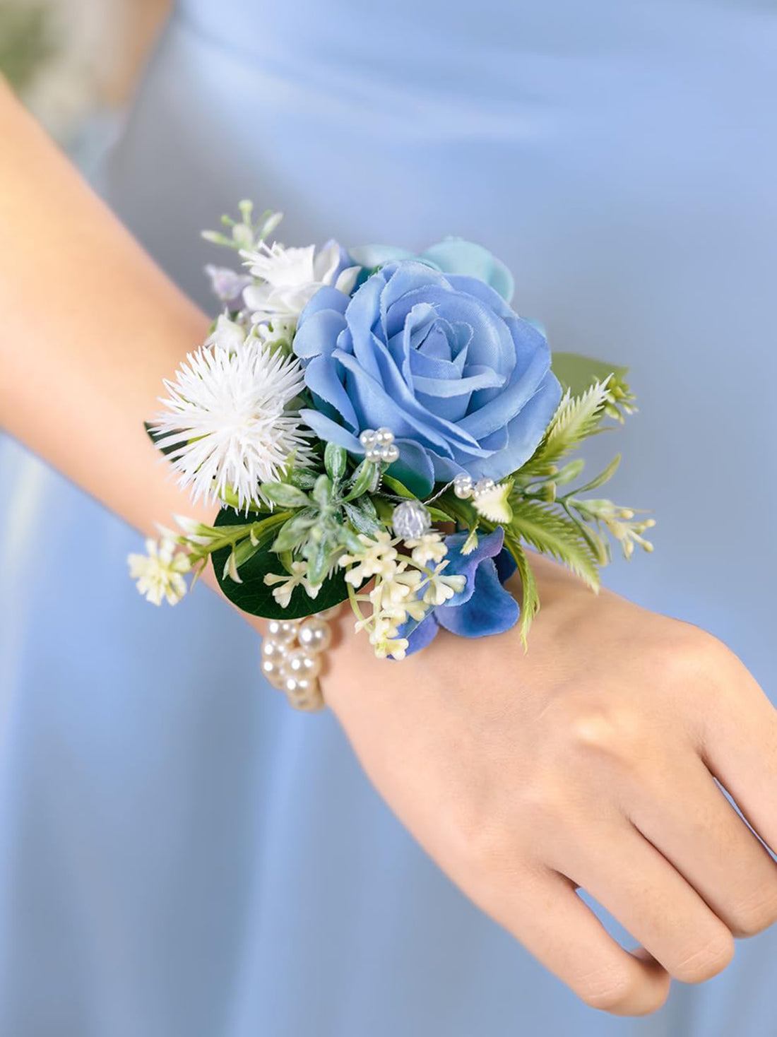 Provence Blue Set of 2 Wrist Corsage Bracelets Pearl Wristlet