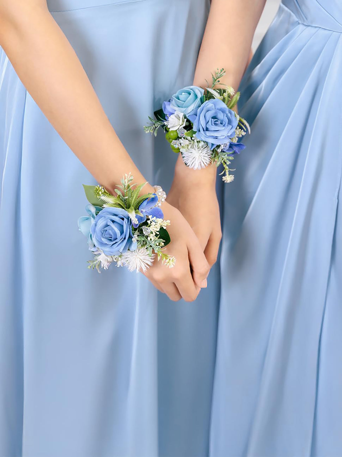 Provence Blue Set of 2 Wrist Corsage Bracelets Pearl Wristlet