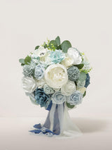 Dusty Blue & Navy 15 Inch Silk Wedding Bride Bouquets