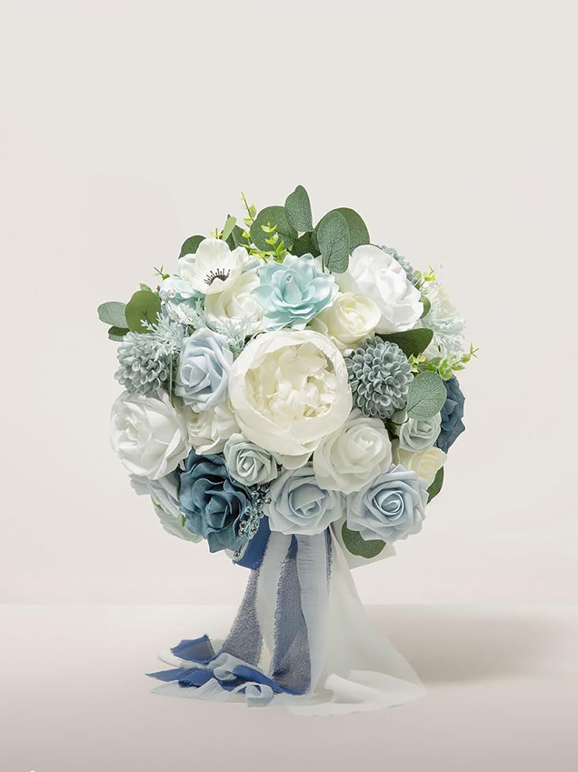 Dusty Blue & Navy 15 Inch Silk Wedding Bride Bouquets