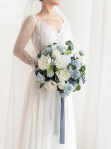 Dusty Blue & Navy 15 Inch Silk Wedding Bride Bouquets