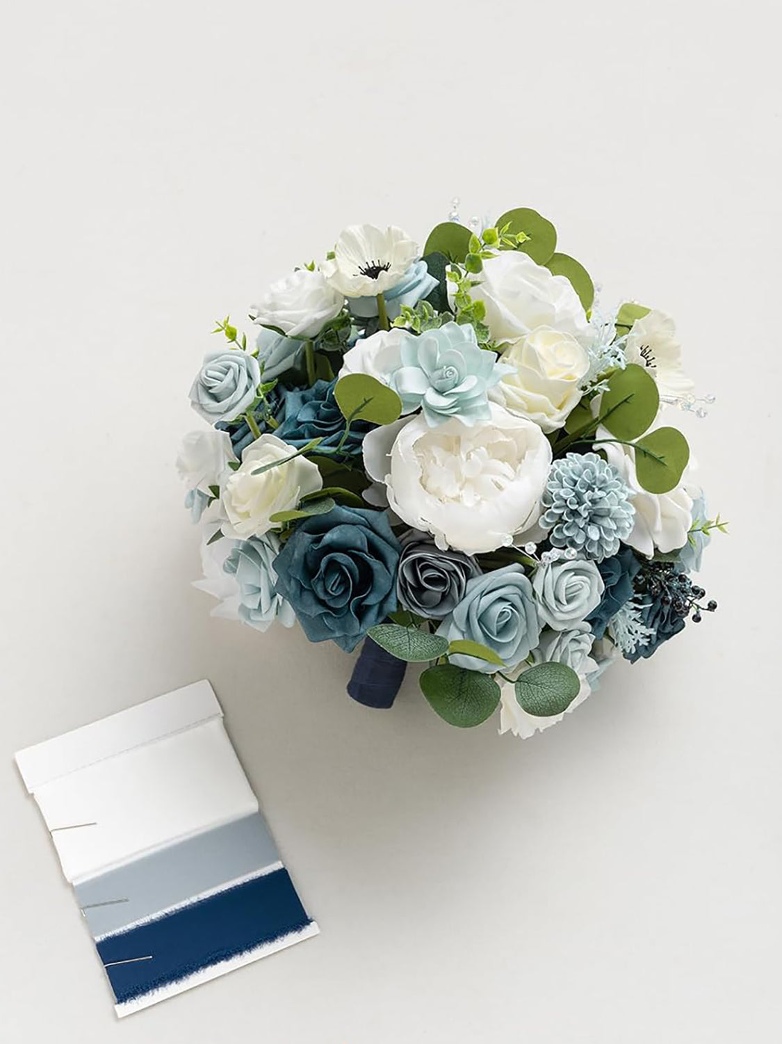 Dusty Blue & Navy 15 Inch Silk Wedding Bride Bouquets