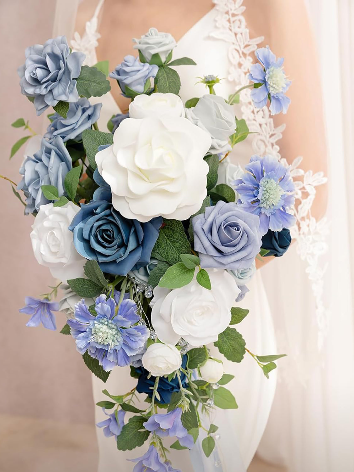 Dusty Blue & Navy 13 Inch  Artificial Flowers Bride Bouquets