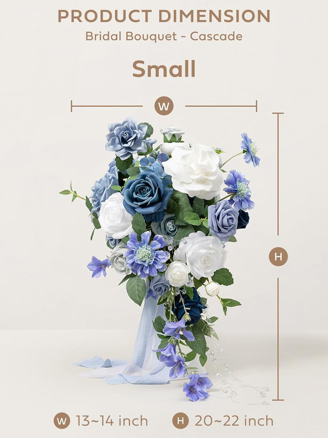 Dusty Blue & Navy 13 Inch  Artificial Flowers Bride Bouquets