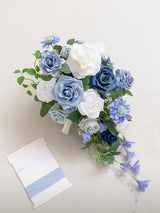Dusty Blue & Navy 13 Inch  Artificial Flowers Bride Bouquets