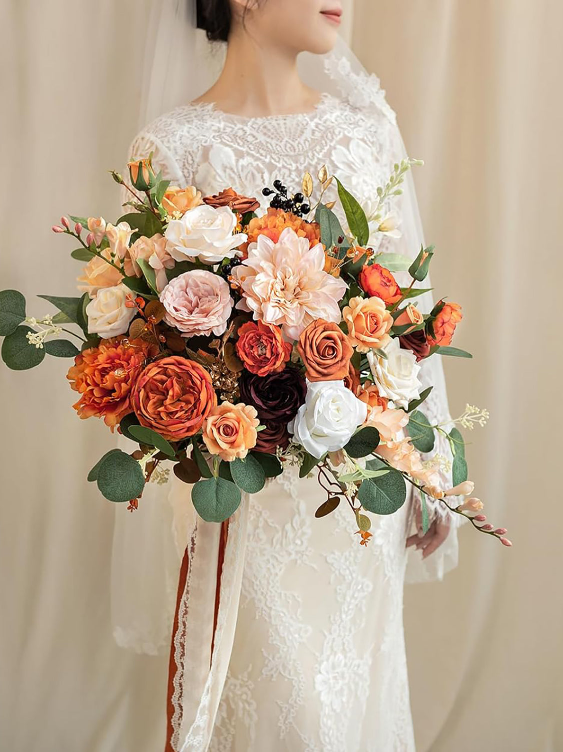Terracotta Burnt Orange 15 Inch Wedding Bride Bouquets