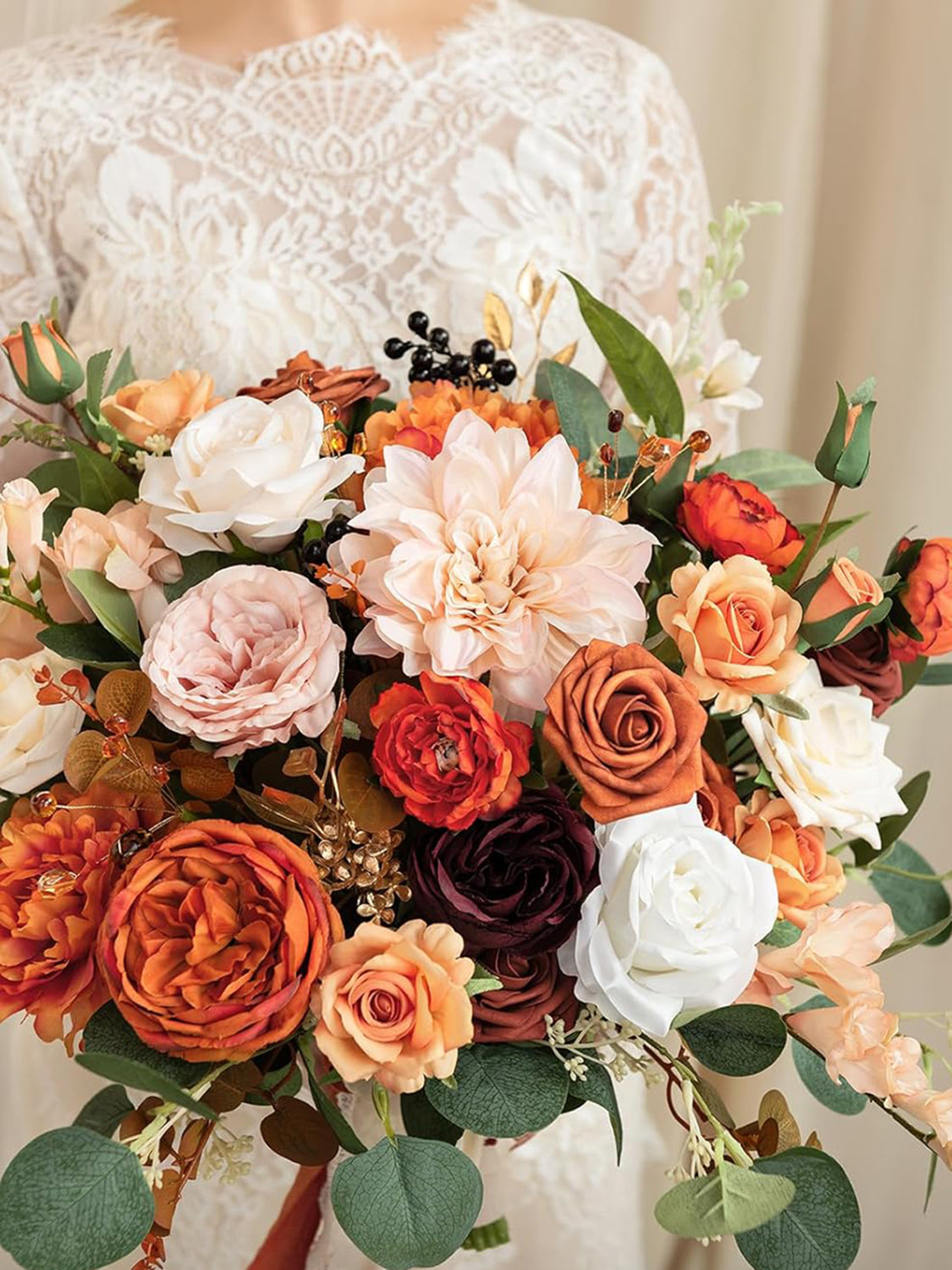 Terracotta Burnt Orange 15 Inch Wedding Bride Bouquets