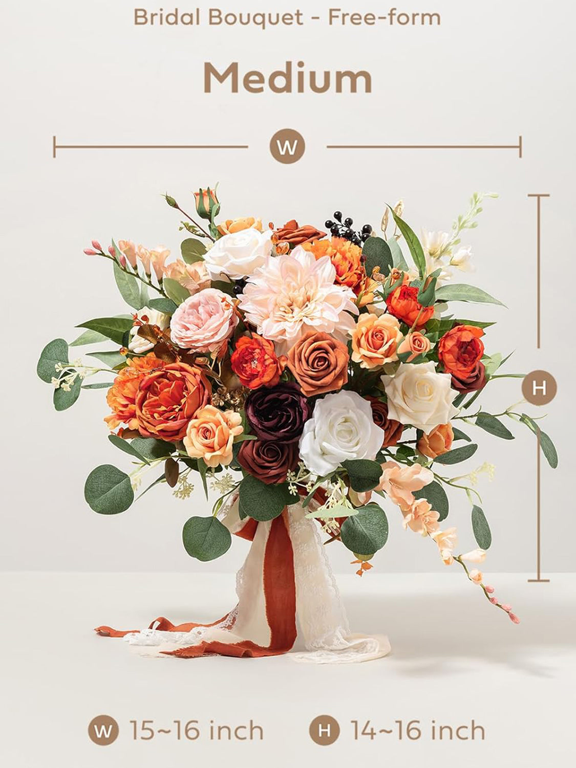 Terracotta Burnt Orange 15 Inch Wedding Bride Bouquets