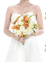 Orange And Ivory 6pc Set 7 Inch Artificial Bridesmaid Bouquets For Wedding