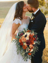 Bride Burnt Orange Cascade Bridal Bouquet 13 Inch