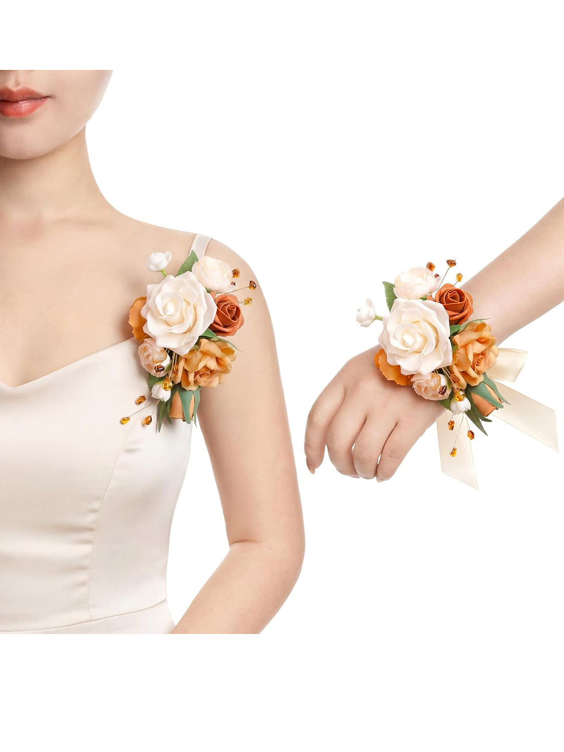 Fall Terracotta Cream 2pcs Prom Wrist/Shoulder Corsage