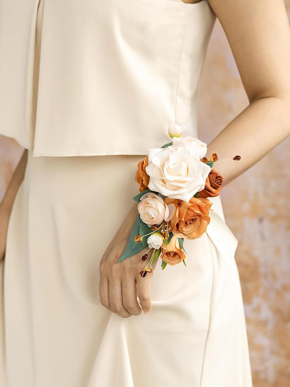 Fall Terracotta Cream 2pcs Prom Wrist/Shoulder Corsage
