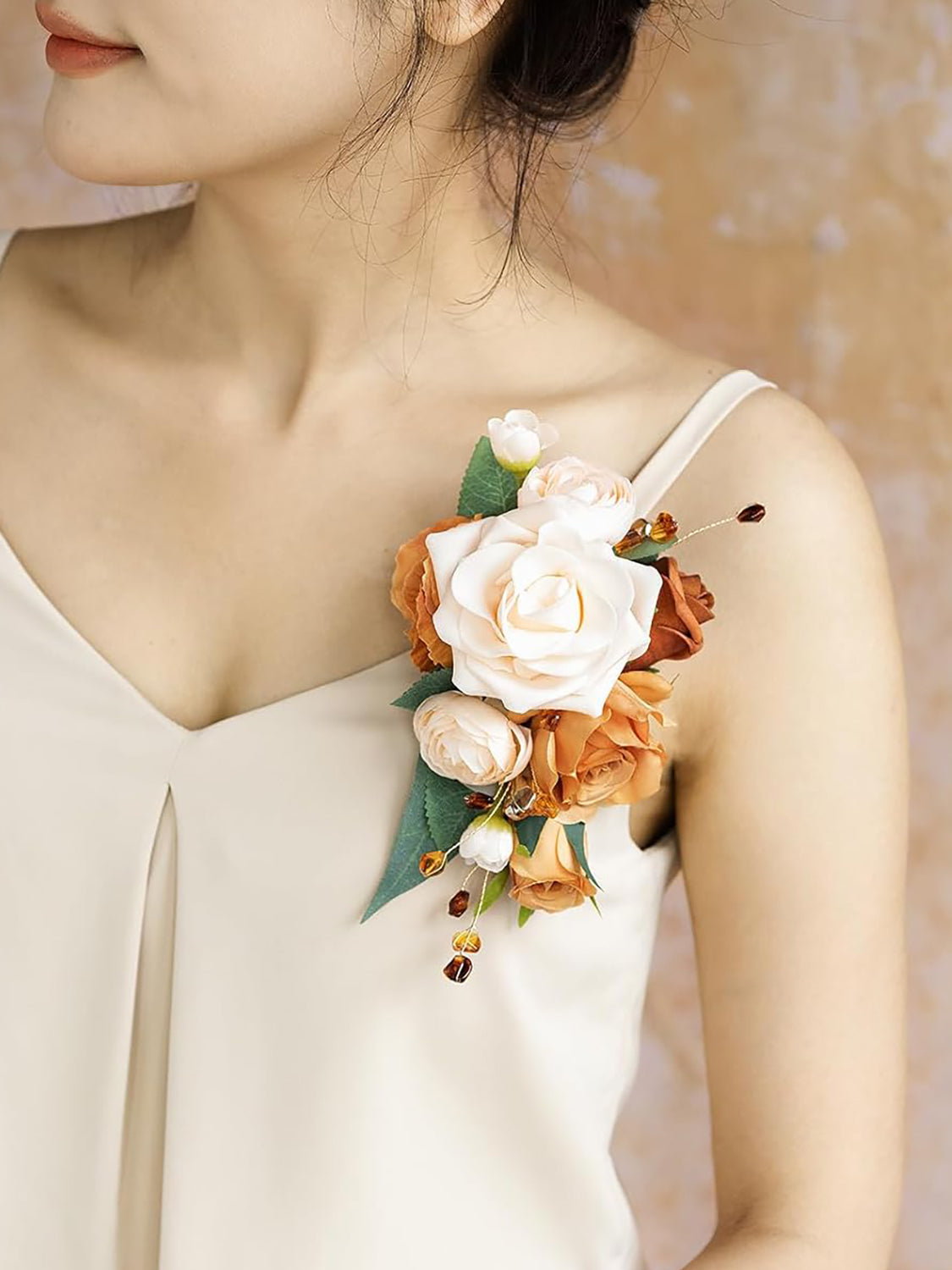 Fall Terracotta Cream 2pcs Prom Wrist/Shoulder Corsage