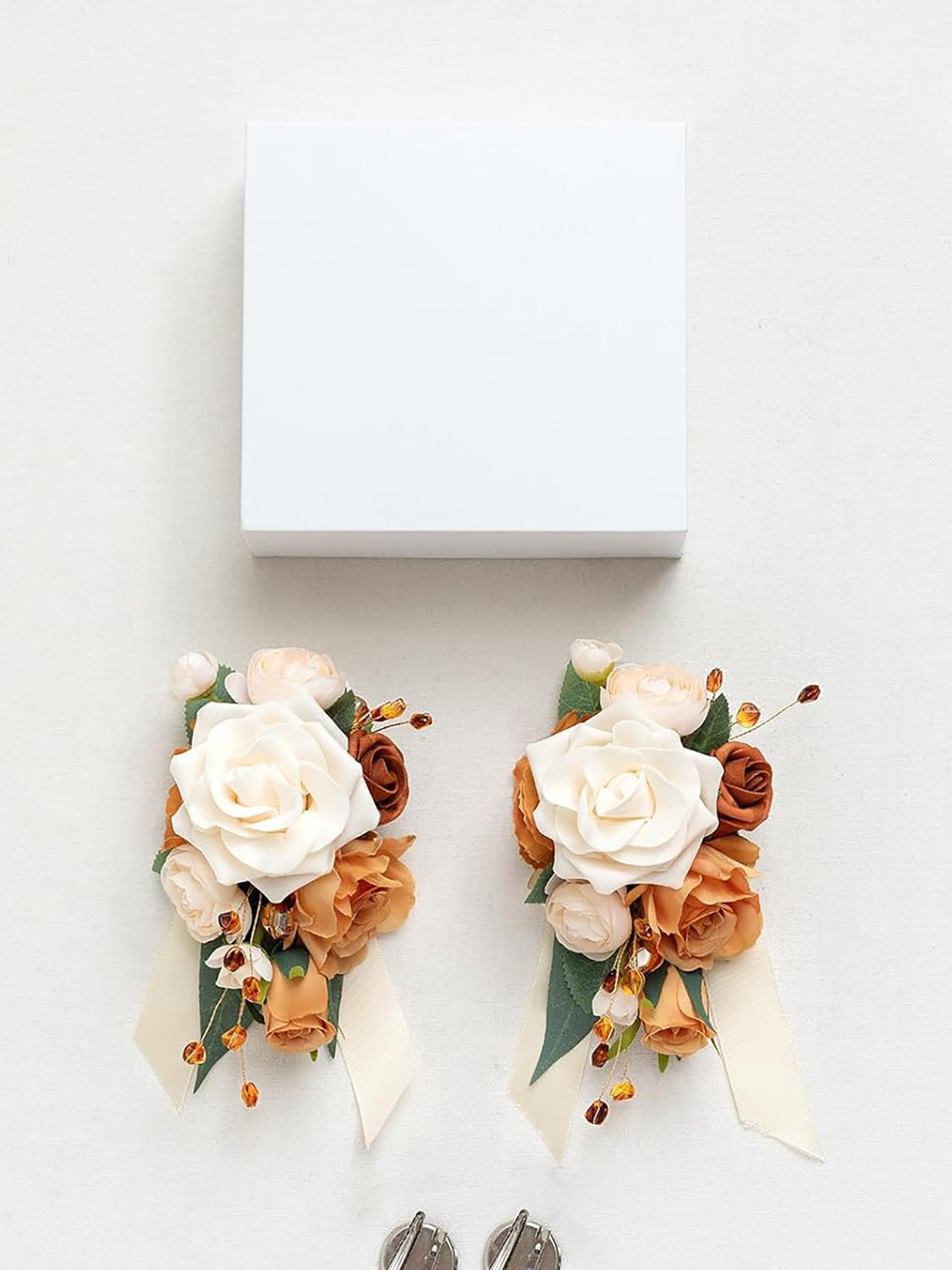 Fall Terracotta Cream 2pcs Prom Wrist/Shoulder Corsage