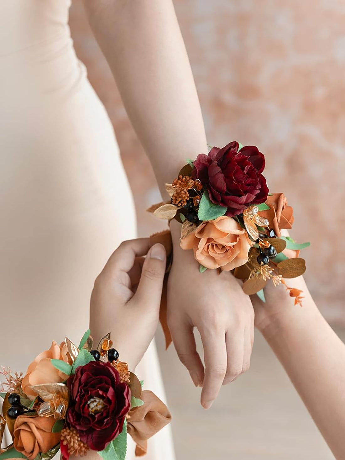 Terracotta Cream 2pcs Prom Wrist/Shoulder Corsage