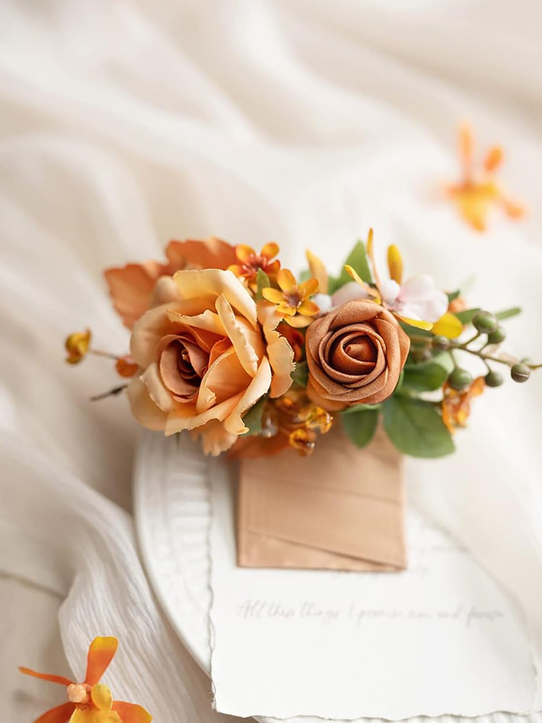 Terracotta Orange Pocket Boutonniere Single  for Men