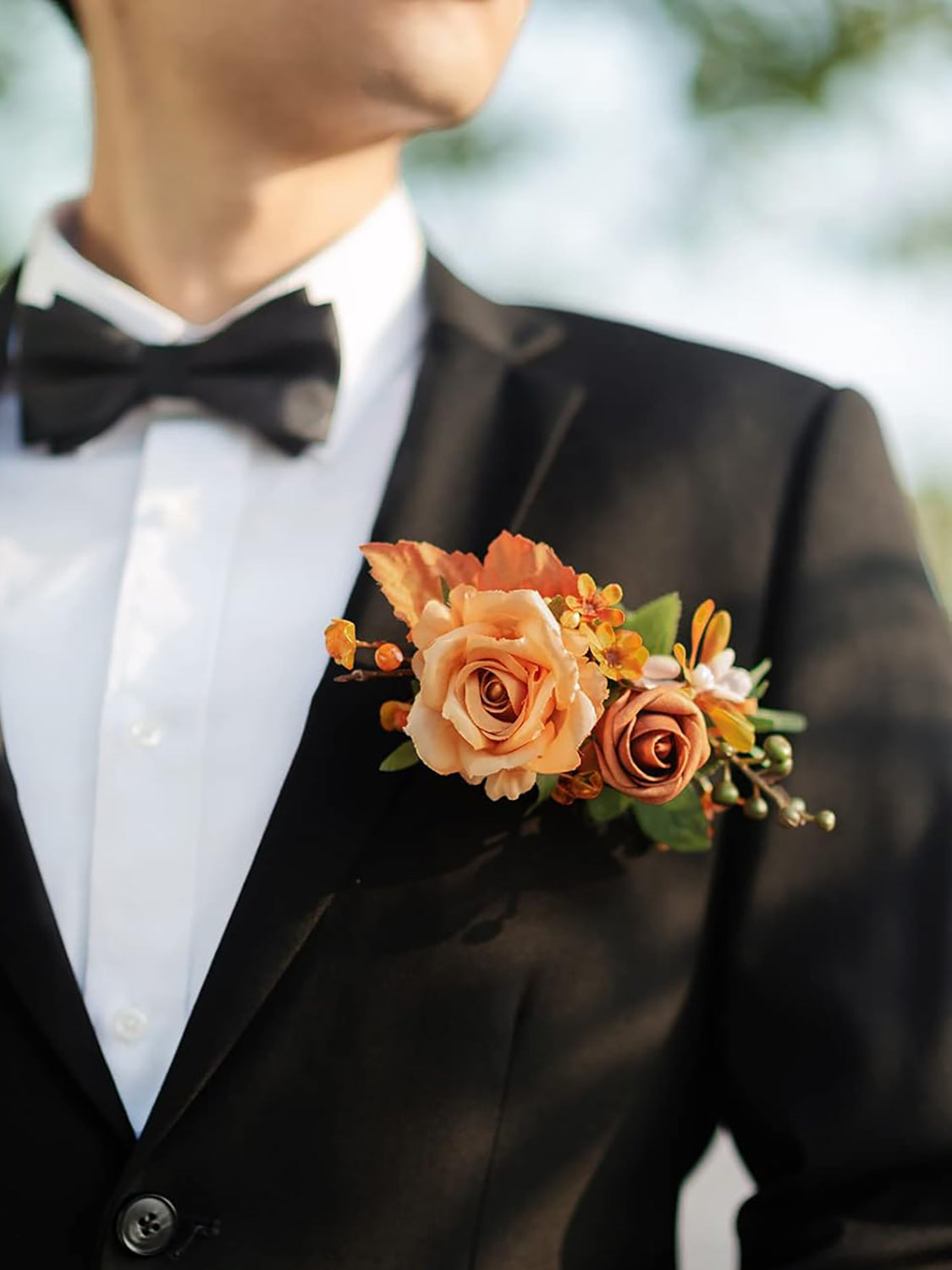 Terracotta Orange Pocket Boutonniere Single  for Men